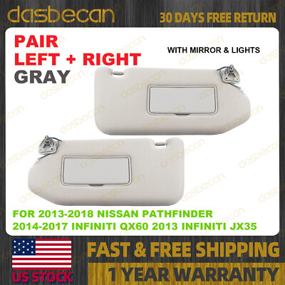 Pair Left & Right Gray Sun Visor For Nissan Pathfinder 13-18 Infiniti QX60 14-17