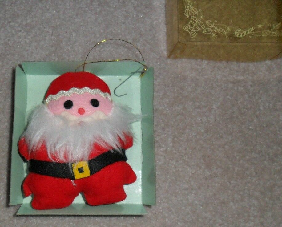 Vintage Santa Plush Ornament Hand Embroidered Velvet Lace in Gift Box