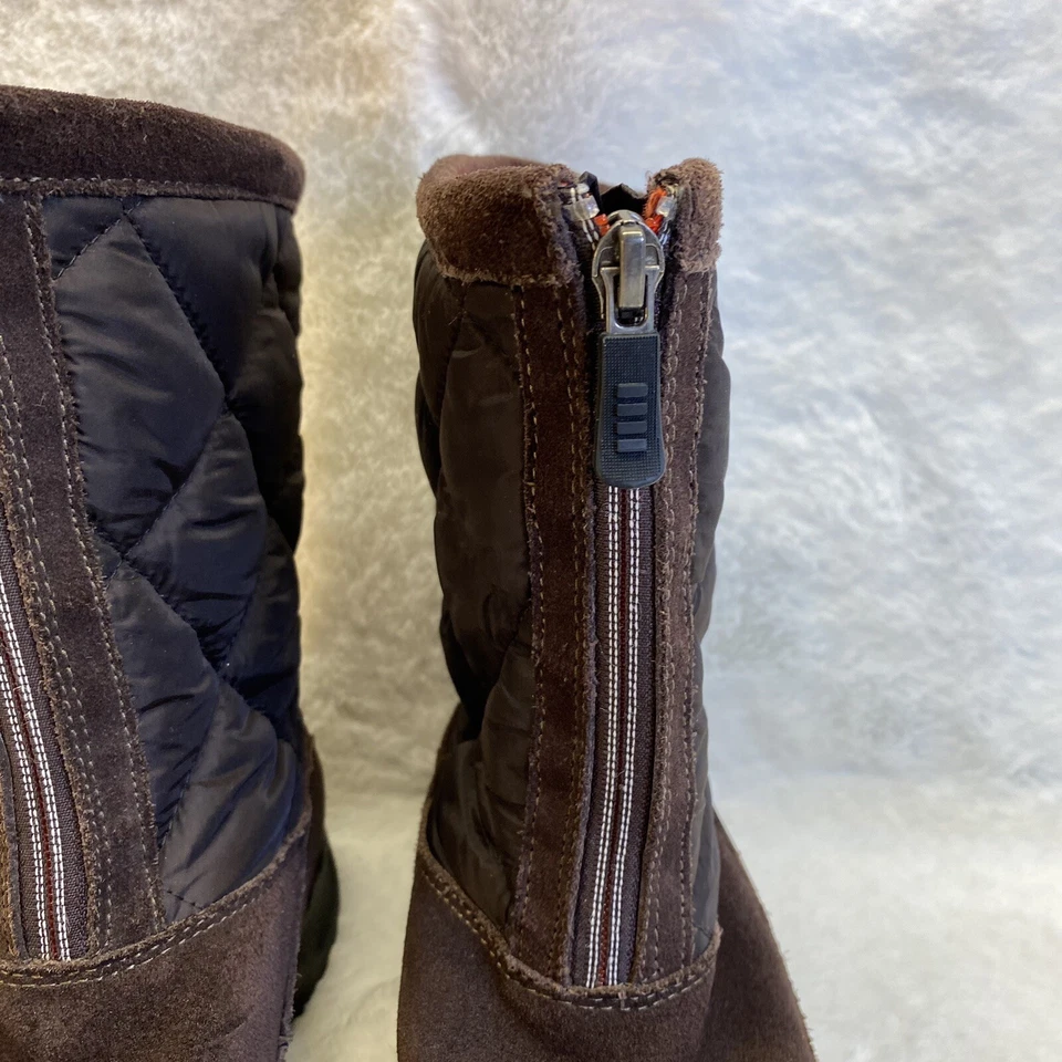 Lands End Womens Suede Quilted All Weather Winter Boot Dark Brown Side Zip 7 B - Image 2 of 4