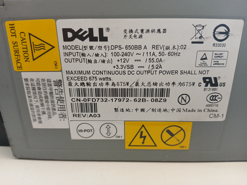 ALIMENTAZIONE SERVER DELL MODELLO DPS-650BB A REV:02 (DELL PE 1800) - 第 1/3 張圖片