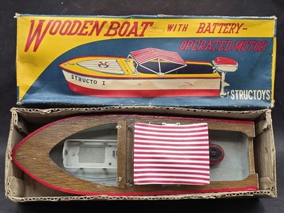 1950's Structoys Structo I Wooden Battery Outboard Motor Boat