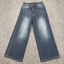 Judy Blue Wide Leg Crop Jeans Womens 3/26 Dark Blue Denim Stretch Office Preppy