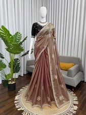 Latest Fendy Silk Brown Saree With Blouse For Indian Wedding  Party Wear