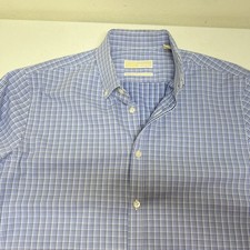 Michael Kors Mens Dress Shirt 16 34/35 Blue/check Button Down long sleeve n iron
