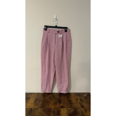 Mango Suit Womens Pink High Waisted Tapered Pleated Trousers Pants Size 2 NWT