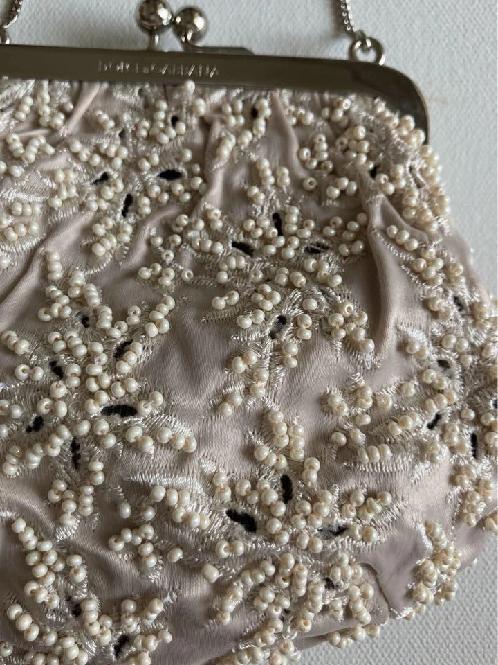 Dolce Gabbana Beaded Satin Clutch Bag Off White 1990s Italy Made 15cm Vintage - Image 4 of 4