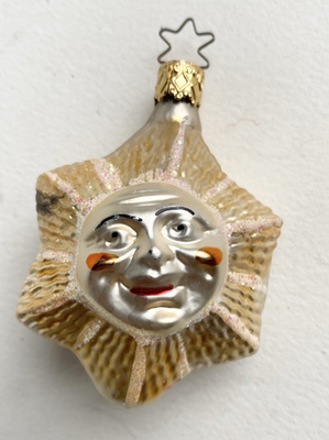 Vtg Inge Glas Celestial Face Blown Glass Star Christmas Ornament