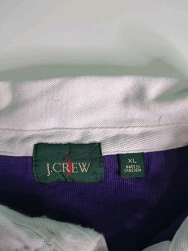 J Crew Rugby Polo Oarsman Long Sleeve Elbow Patch Mens Purple Yellow Lakers XL - Picture 3 of 6