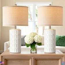 PARTPHONER 23" Modern Farmhouse Ceramic Table Lamp Set of 2 - Elegant White