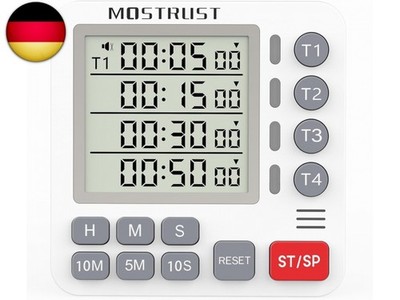Digitaler Dual-Küchentimer, 4 Kanäle, unabhängiger Countdown-Timer, großes Dis