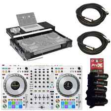 Pioneer DJ White DDJ-FLX10 DJ Controller + FZGSDDJFLX10CWBL Flight Case + XLR
