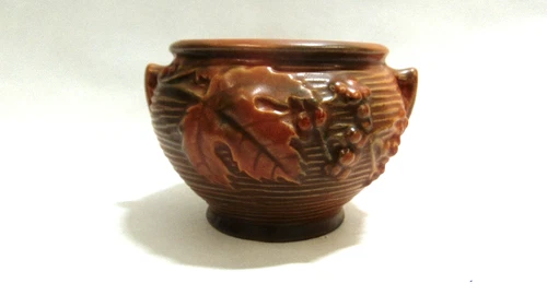 VINTAGE ROSEVILLE POTTERY ORANGE GREEN FLORAL BUSHBERRY VASE 657 - 3" EXCELLENT