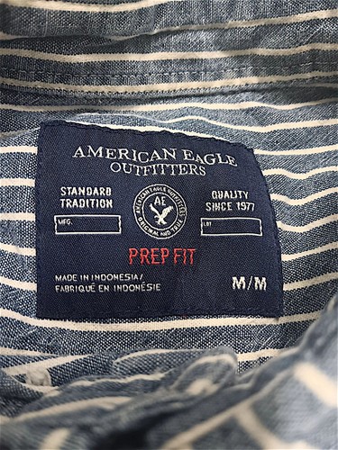 Vintage Y2K American Eagle Mens M Prep Fit Blue Striped Casual Button Down Shirt - Picture 7 of 7