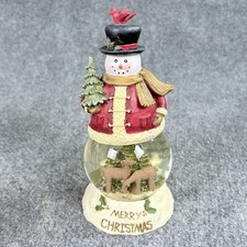 VTG St. Nicholas Square Snow Globe Snowman With Deer Trees Merry Christmas 7  H