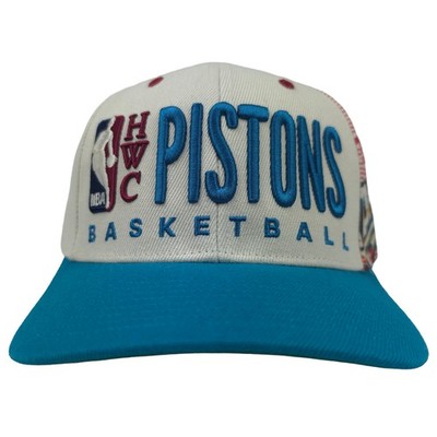 Detroit Pistons Mitchell & Ness NBA Pro Fit Snapback Hat Cap 3D Logo Cream New