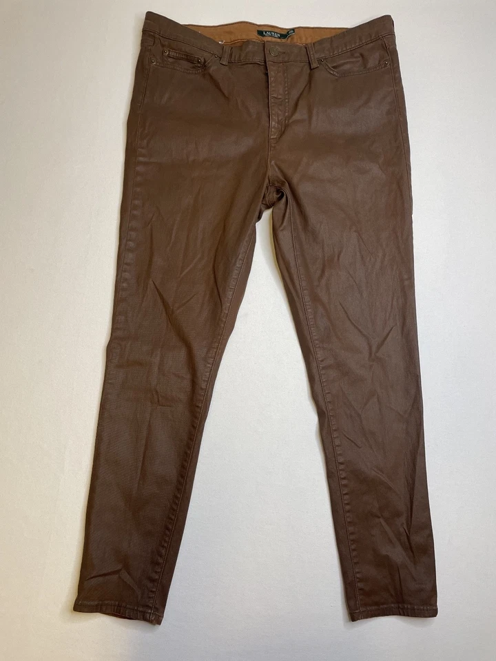 Pantalones al tobillo ajustados Lauren Ralph Lauren Premier para mujer talla 16 imitación cuero marrón Foto 2 de 4