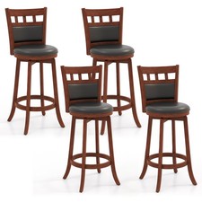 Wood Swivel Bar Stools Set of 4 w/ Faux Leather Upholstered Seat  Back