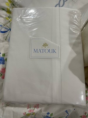 $725 Matouk Italy New F/Q Duvet Cover 500TC Percale Luca Hemstitch White