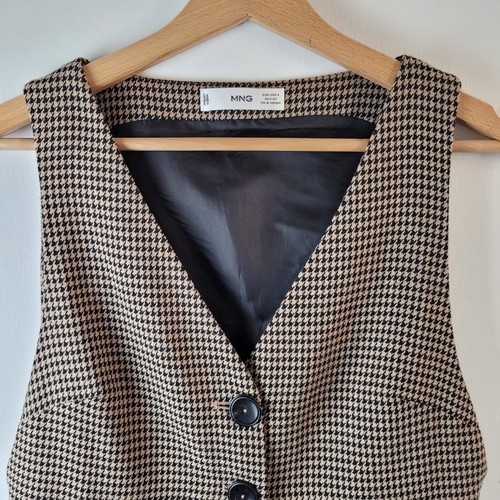 Mango Women Size S Black Beige Houndstooth Smart Sleeveless Dress Casual Career - Picture 4 of 10