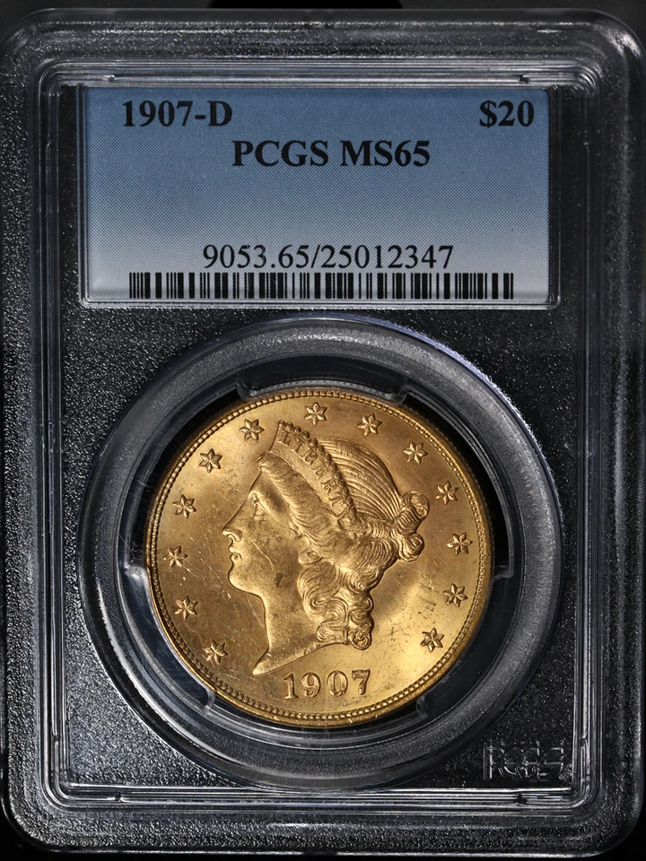 1907-D Liberty Gold $20 PCGS MS65 превосходная привлекательность для глаз сильный удар - Изображение 3 из 4