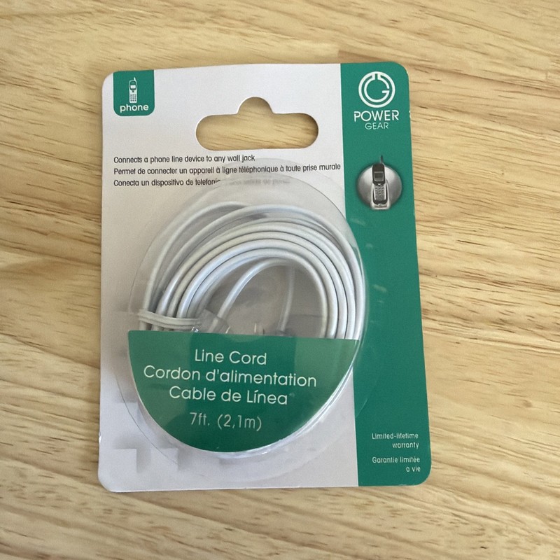 NEW! Jasco 7ft Phone Land Line Cord White 76581 Power GEAR connects to wall jack
