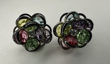 Swarovski Savvy Earrings Flower Crystal Bezel Pedal Cluster Stud