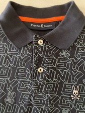 Psycho Bunny Pima Cotton All Over Print Navy Blue Short Sleeve Polo Shirt Boys L