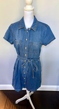 Frye Women's Denim Dress Button Front Belted Size M Blue Soft