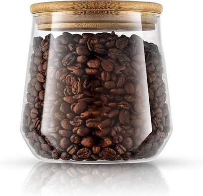 Cookie Jar. 1 Large Glass Jars With Bamboo Lids Set. For Kitchen Counter, Rice