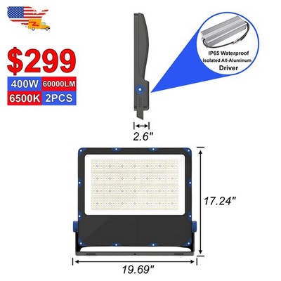 2 Pack 400W Stadium Led Flood Lights 60000Lms 150LM/W IP65 For Basketball Court
