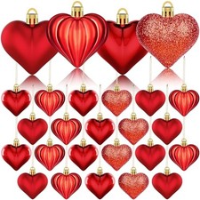 36Pcs Valentines Day Decor Heart Ornaments Heart Shaped Baubles Ornaments Red