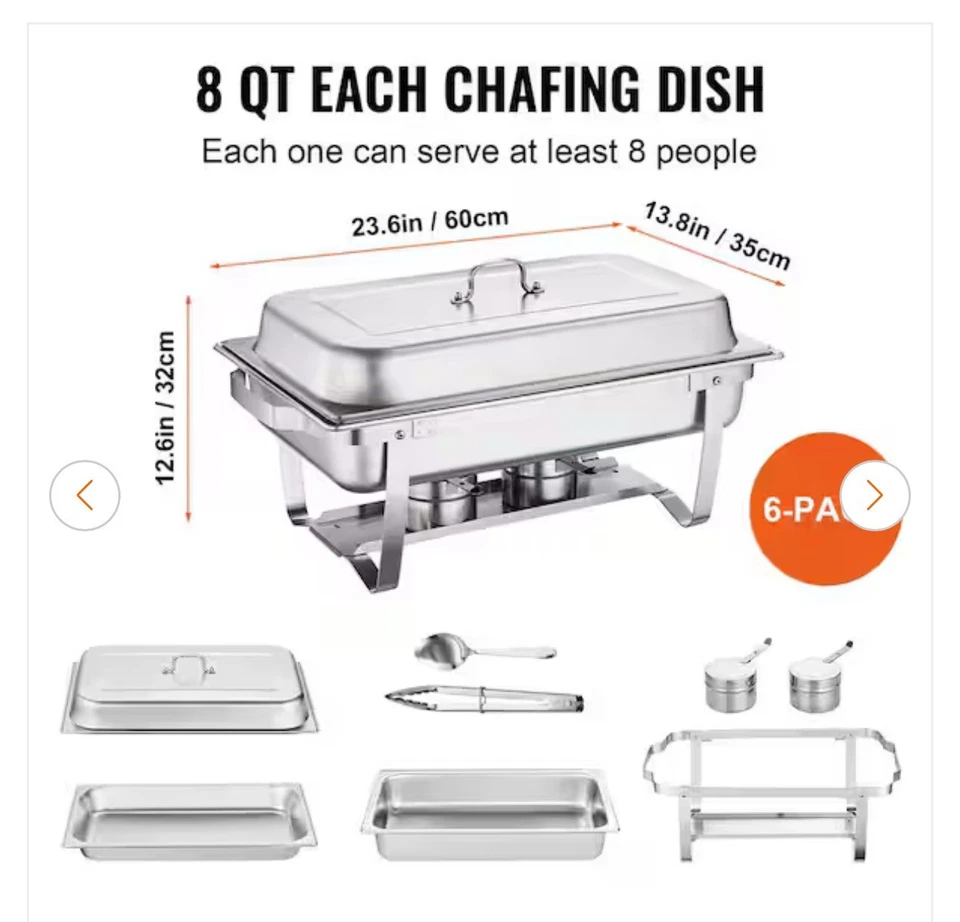 Paquete de 6 platos buffet rectangulares VEVOR 8 cuartos de galón sartén completa acero inoxidable Foto 4 de 4