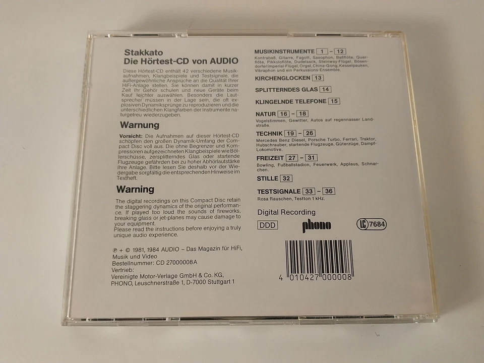 Stakkato 1 AUDIO Audiophile Hörtest CD 1984 neuwertig - Bild 3 von 4