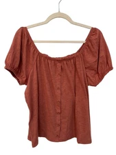 SO Good For Life Puff Sleeve Blouse Size Large Button Front Burnt Orange Modern