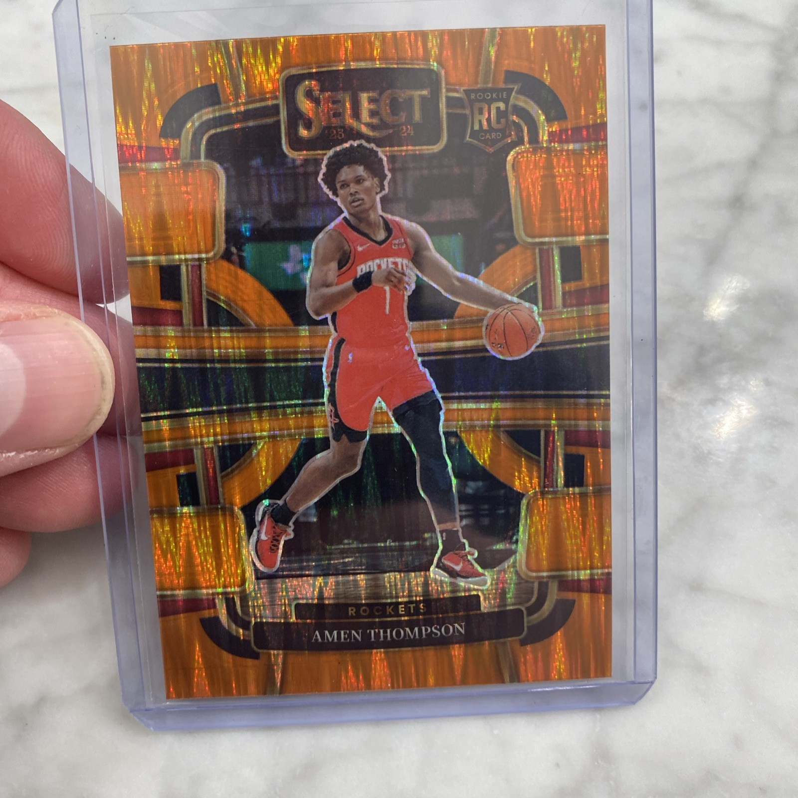 2023-24 Panini Select Concourse Amen Thompson Orange Flash Prizm Rookie Card