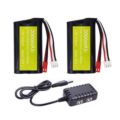 2PCS 7.4V 2000mah 15C 2S Lipo Battery with JST-2P Plug and 2in1 Charger Suita...