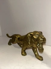 Large Mid-Century Modern Brass Tiger Figurine 15x7 Inches