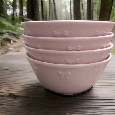 Paris Hilton Pink Bow Pattern stoneware cereal Bowl Set of 4 ****HARD TO FIND