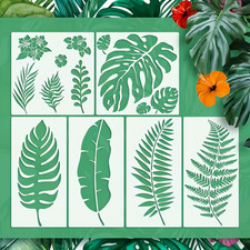 Set of 6 Large Tropical Leaf Fern Leaves Reusable Stencils Plastic Paint Craft