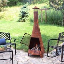 70" Large Chiminea Outdoor Fireplace, Wood Burning, Metal, Rustic By Sunnydaze