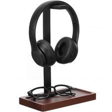 Walnut Wood Headset Holder, Desktop Headphone Stand, Universal Dark Brown