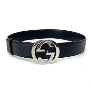 Ceinture noire GUCCI 80/32 114984 boucle argentée imbriquée cuir motif GG