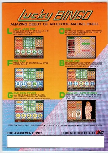 Lucky Bingo 9015 Mother Board Arcade Flyer Années 80 Vintage Amusement