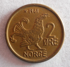 1961 NORWAY 2 ORE - Excellent Coin - FREE SHIP - Bin #748