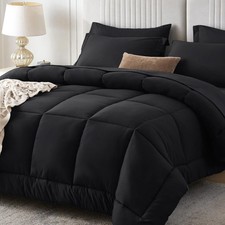 Queen Comforter Set, Black 7 Pieces Bed in a Bag Queen, Complete Bedding Set...