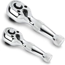 Powerbuilt 2 Piece 1/4 Inch and 3/8 Inch Drive 72 Tooth Stubby Ratchet Set -