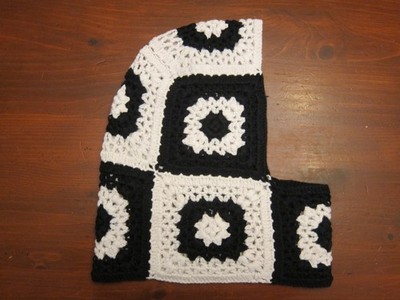 Sundance Balaclava Hood Women's Black White Crochet Granny Square Snood