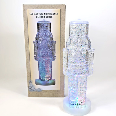 Large 12'' Nutcracker LED Acrylic Glitter Motion Globe Light Table Mantel Holiday