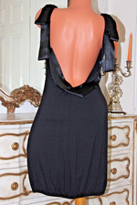 TOPSHOP Black Viscose Blend Jersey Open Back Women's Evening Dress Size 8