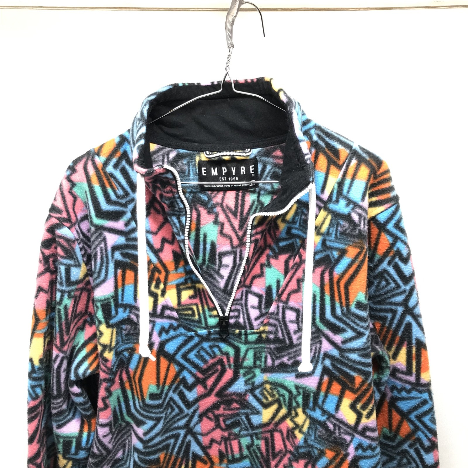 Empyre sweater Mens Large Drawstring abstract Print Y2K Pink Blue Green Vintage image 2